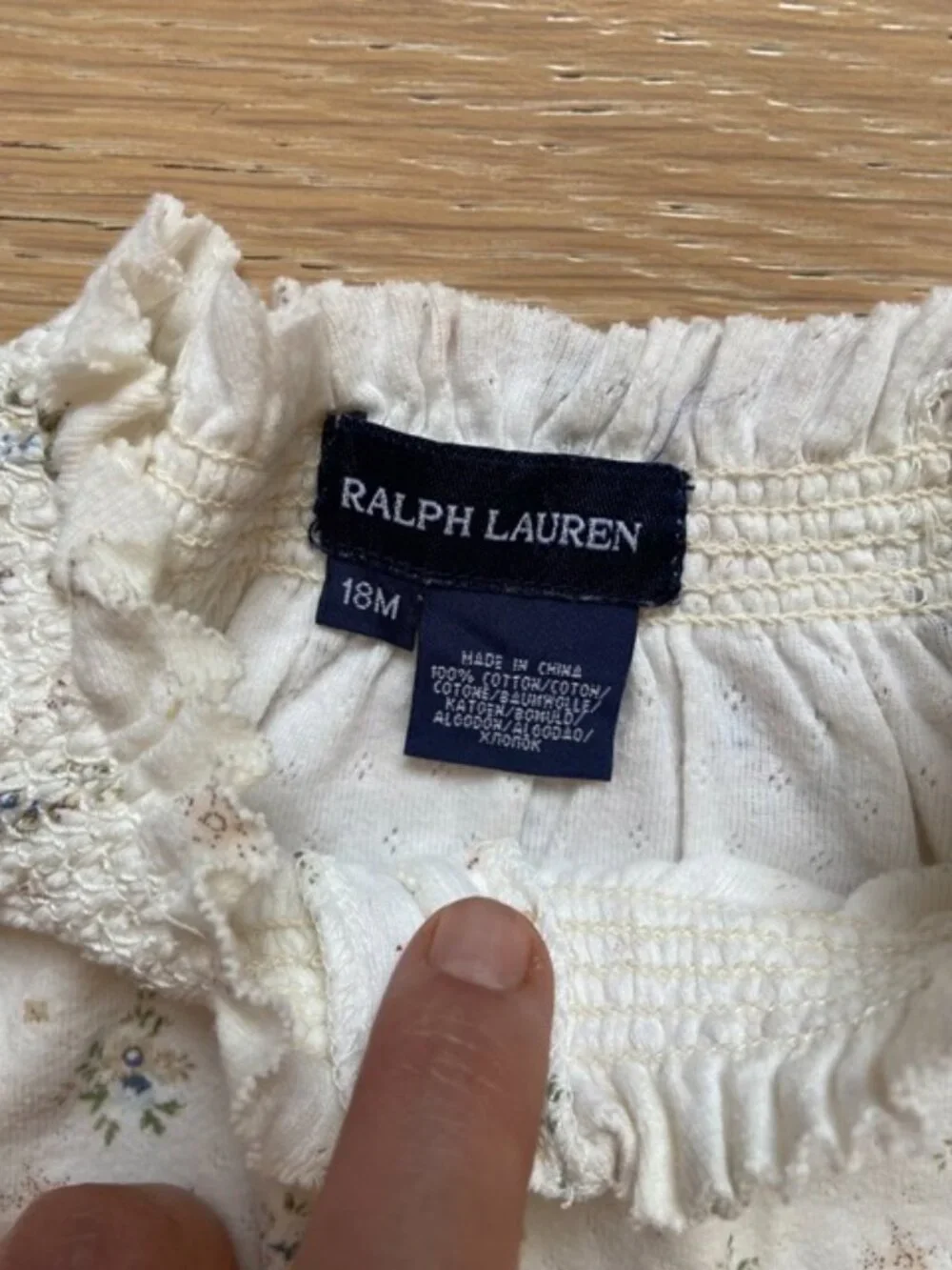 Ralph Lauren size 18-month baby blouse, cream floral pattern, smoking details